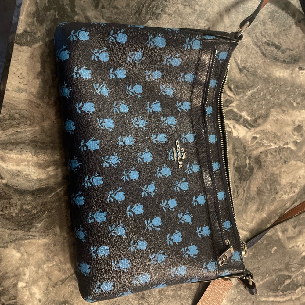 Coach Men's Black and Blue Floral Messenger Bag